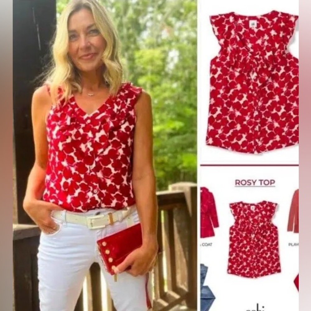Cabi Rosy Top #4350 white with red rose pattern